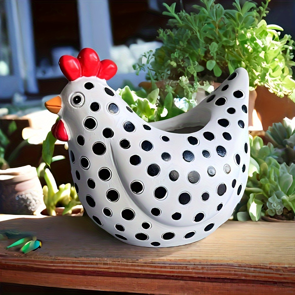 

Contemporary Resin Chicken Planter - Cartoon Style Round Cylinder Vase With Drainage Hole For Indoor, Balcony, Patio Decor, Suitable For Plant And , No Electricity Or Battery Required