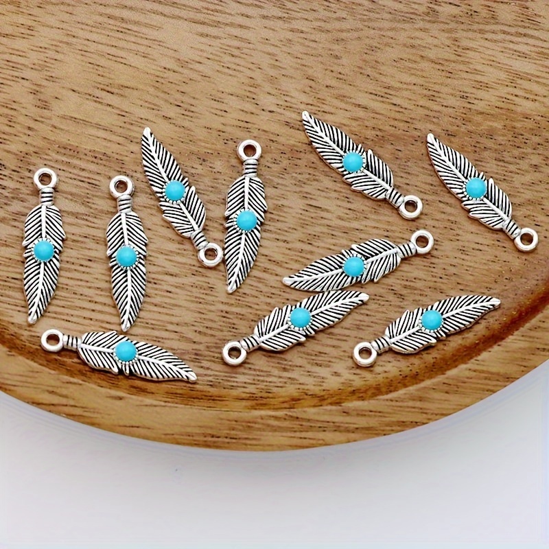 10pcs Leaves Leaf Feather Pearooster Charm Alloy Ancient Silvery Leaves Leaf Feather Pendant Making Bracelet Diy Earrings Necklace