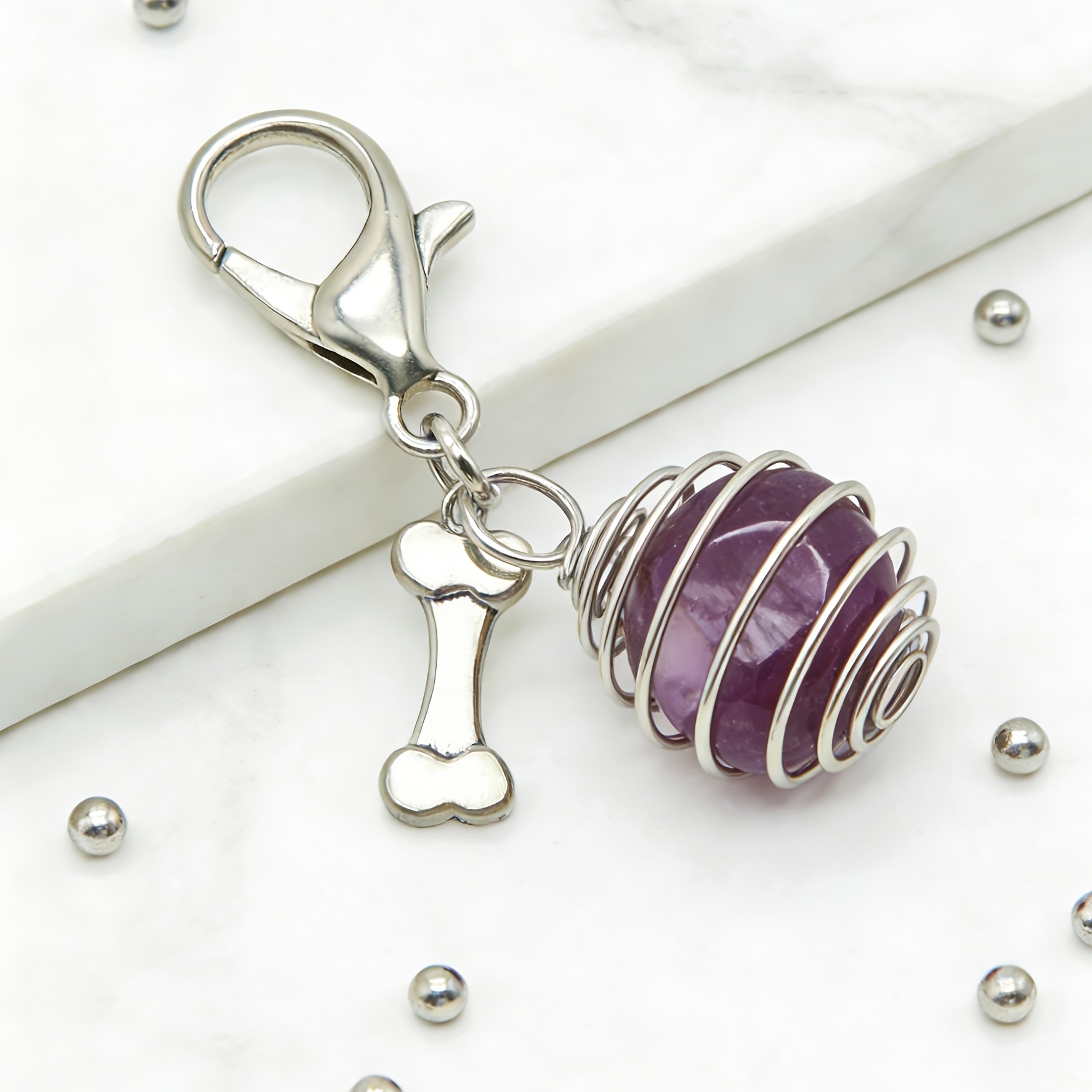 TEMU Natural Amethyst Pet Pendant, Suitable For Cats And Dogs - Natural Stone Material, With A Collar