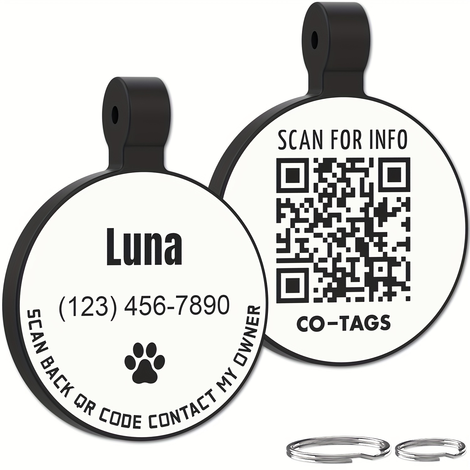 QR Code Stainless Steel Pet ID Tag, Personalized Dog Tag, Scanable Pet Location Alert Email