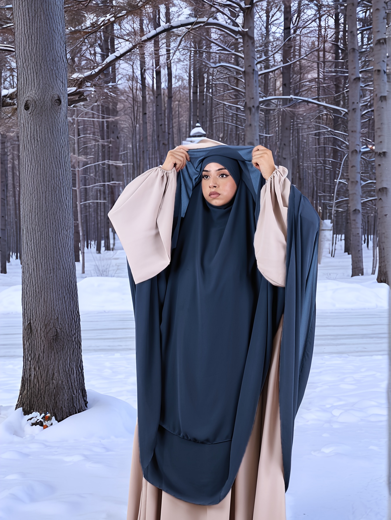 navy blue dress for baby girl Muslim Women Winter Fall Abaya Dress – Urgarment main image 1