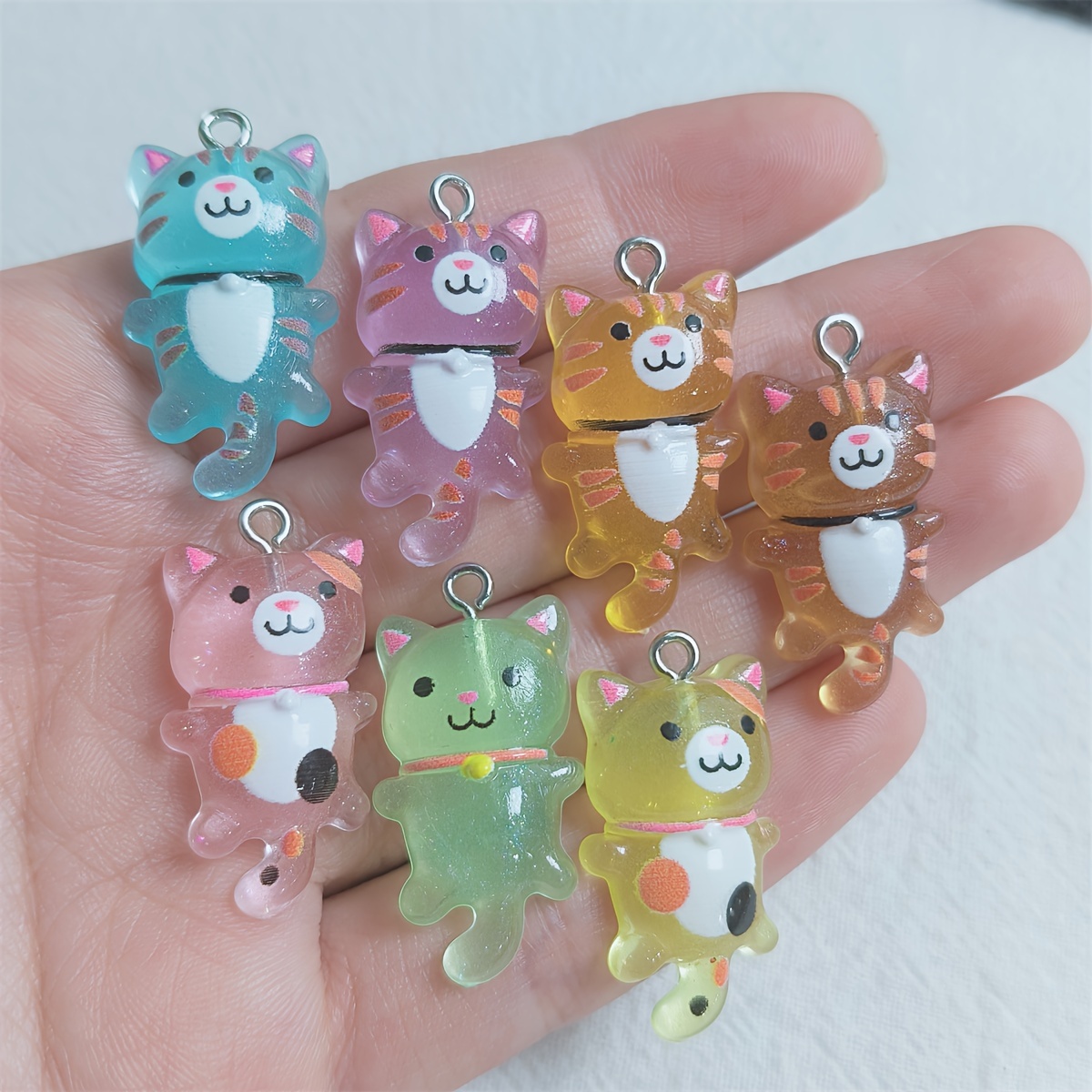 

14pcs Set Of -the-dark Kitten Resin Charms For Making - Necklaces, Bracelets & Keychains, Charms For Jewelry Making