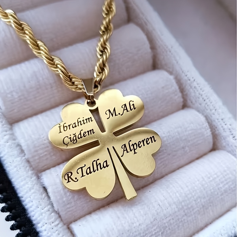 TEMU Personalized Multi-name Leaf Necklace, Custom 4 Names Flower Pendant, 304l Stainless -shaped Leaf Charm, 18k Golden Plated Unique Gift For Her,