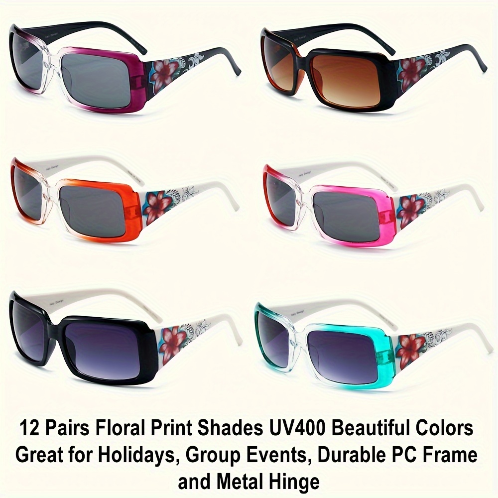 

12pcs Floral Print Fashion Glasses - Vibrant Colors, & Metal For Women - Holidays & Group Events