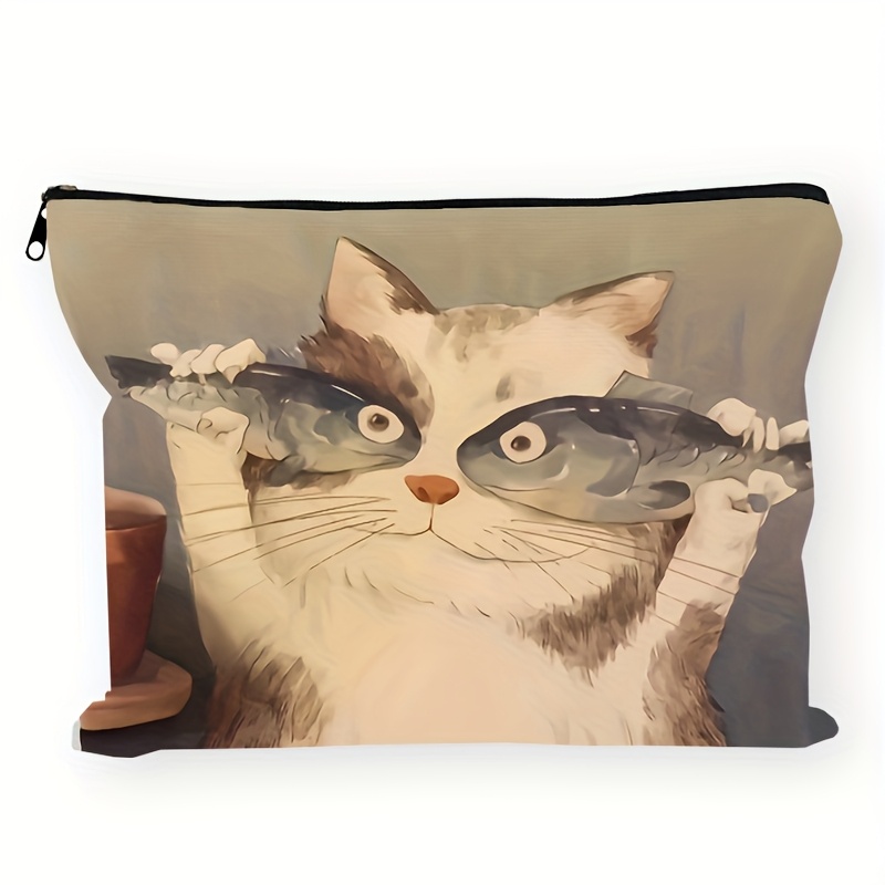 TEMU Sac à Maquillage Drôle Chats et Poissons – Trousse de Voyage Mignonne – Cadeau d'Anniversaire ou pour – Organisateur Léger et Polyvalent –