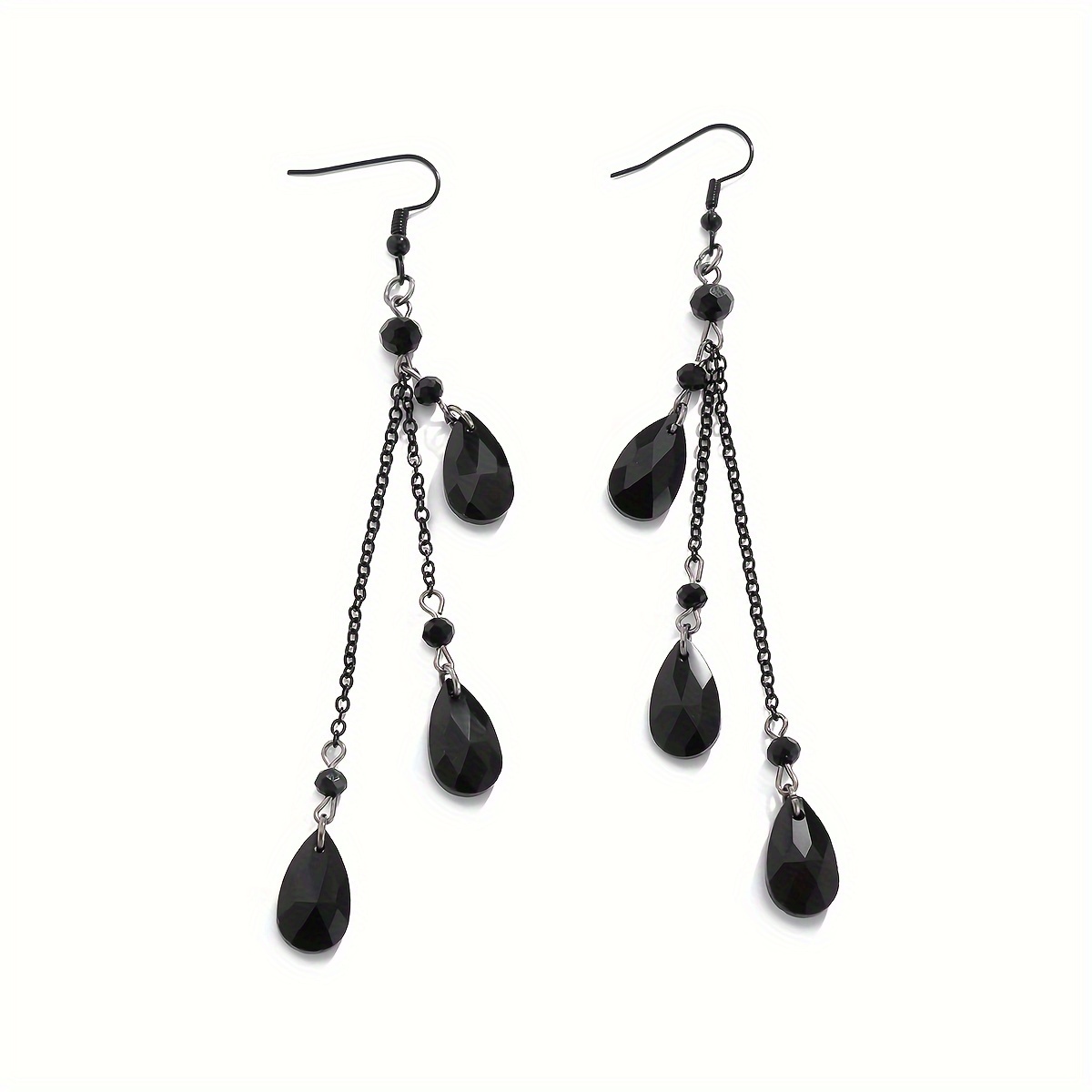 1 Pair Of Women's Dark Halloween Crystal Tassel Earrings