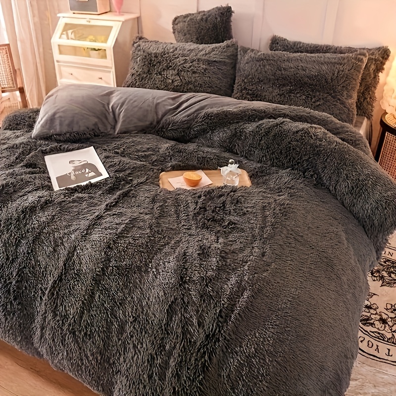 3pcs Solid Color Long Plush 3 Piece Set