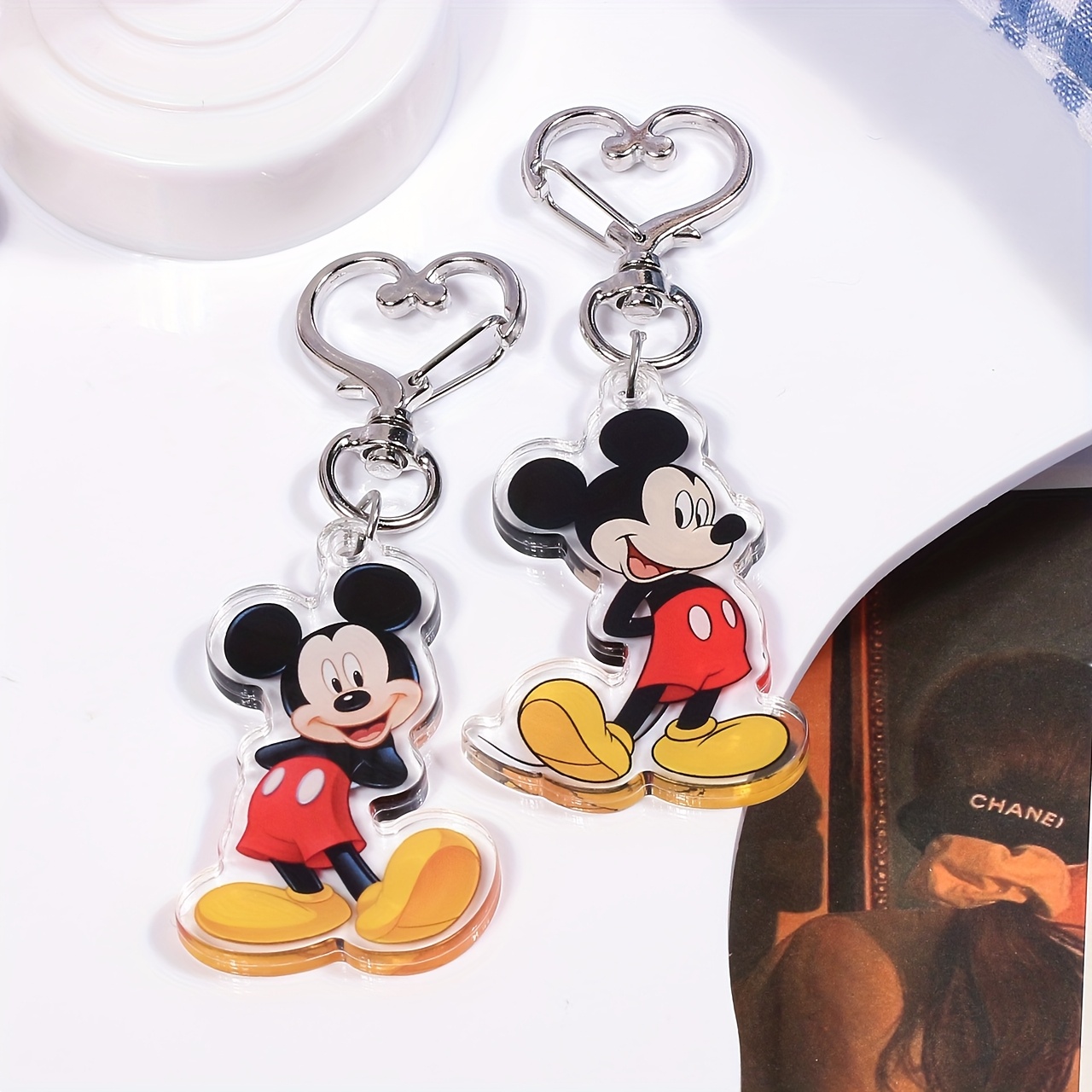 

2d Flat/2d Mouse Keychain Set -2pcs Cute Acrylic And Alloy Pendant, Suitable For Bags And Backpacks, Perfect Valentine's Day Gift For Her Or Him