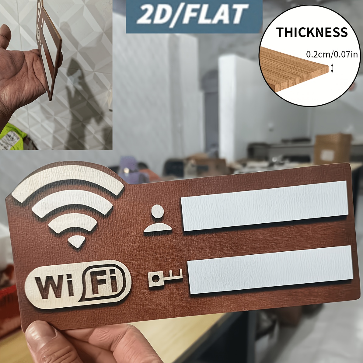 TEMU 2d Flat - 1pc 2d Flat Wooden Vintage Wifi Network Sign - No Power Needed Wireless Router Password Board, Artificial/brown Retro Plaque, Home