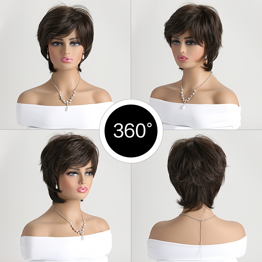 elegant 12 brown short curly wig with bangs for women heat resistant synthetic fiber   cap 130 density ideal for daily use cosplay christmas halloween Product details 3