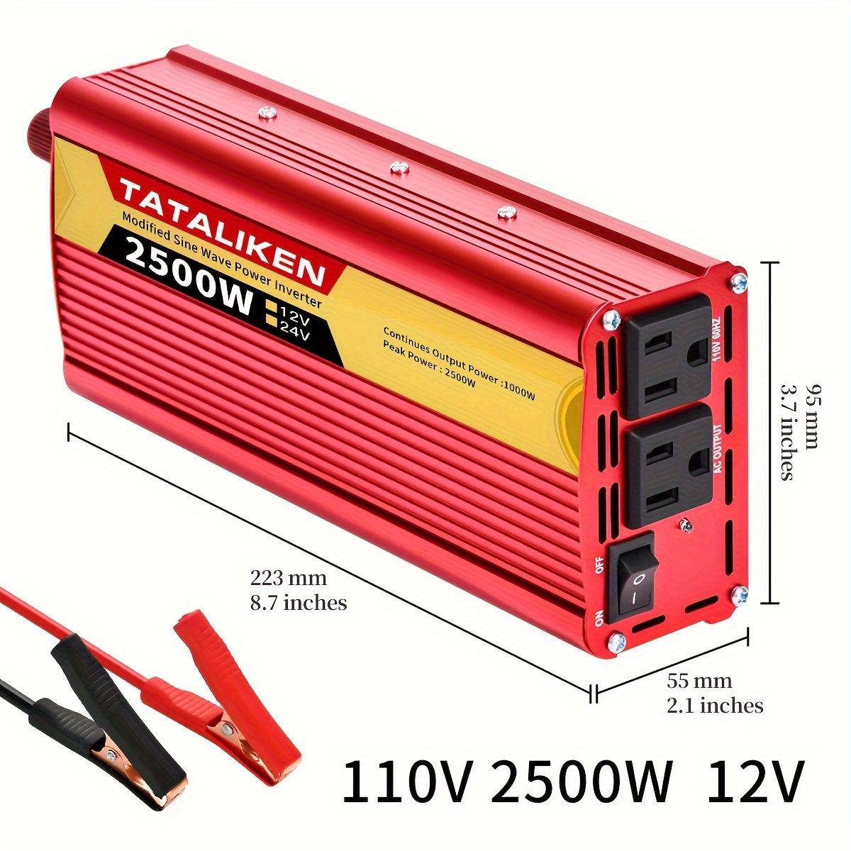 TEMU Inverter Charger Converter 2500w 12v 110v 120v Converter 2 Usb, Without Battery