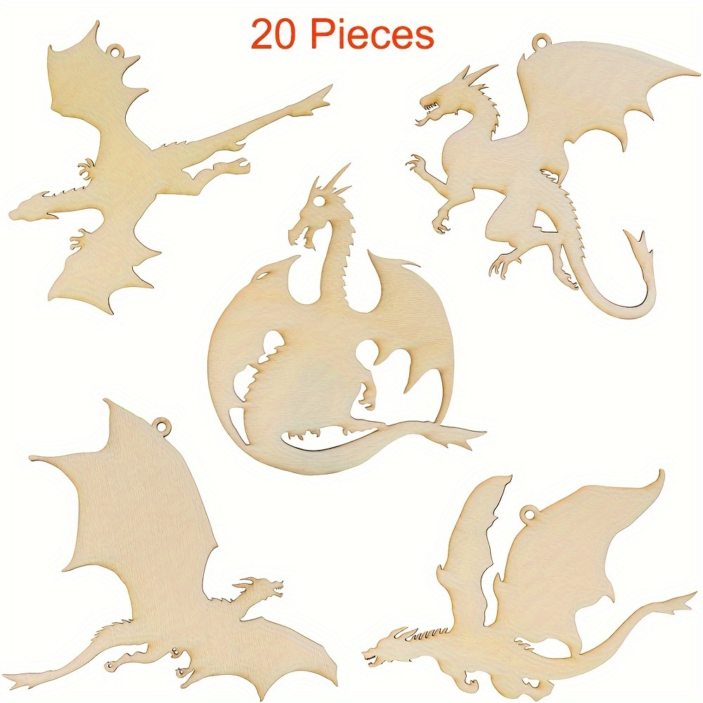 

20pcs Wooden Dragon Cutouts - Hanging Ornaments For Diy Crafts, Party Decor & Gift Tags