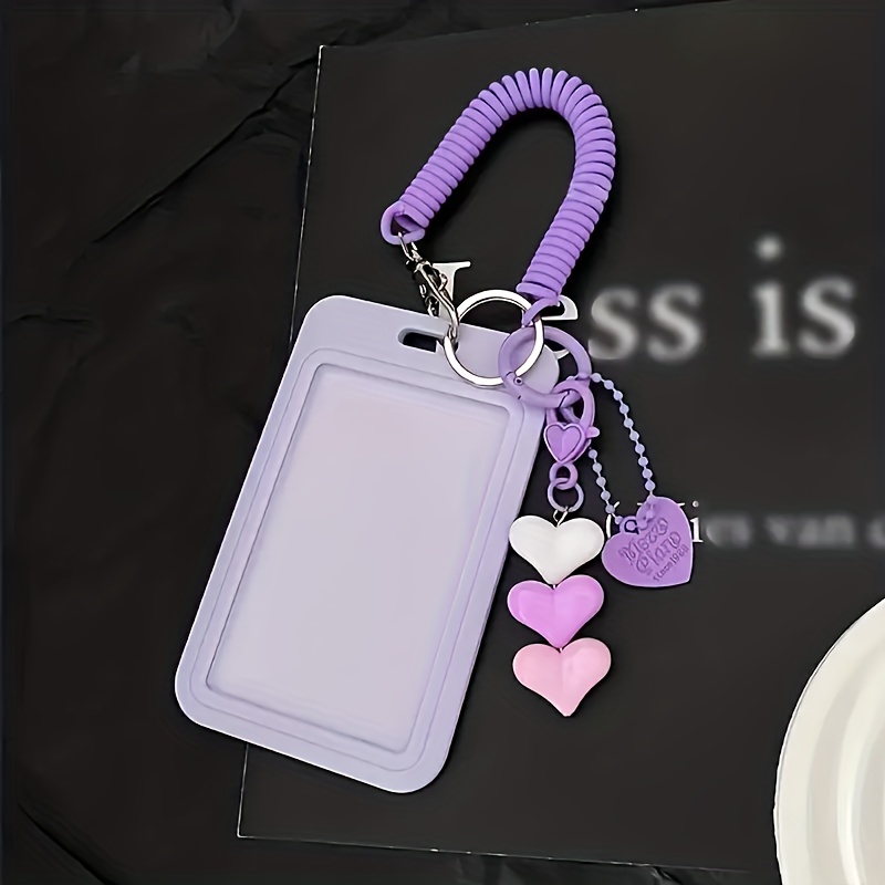 Image of 2d Durable Abs Card Holder - Portable Keychain Design - Cute Love Pendant - Can Hold Id Card, Credit Card, Etc. - Suitable For Gifts And Students - Gift