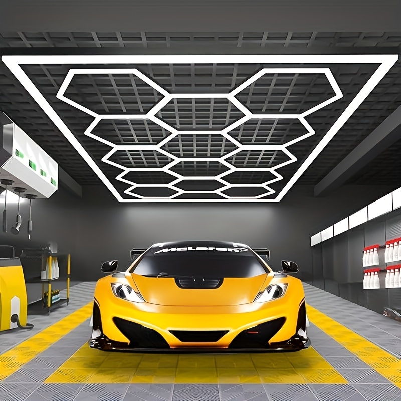 Rectangular Frame Hexagonal LED Garage Light, High Brightness 712W 168000LM 6500K, Ceiling Light, Garage Light, Detail Light, Hexagonal Lighting, LED Garage, Suitable for Garages, Shops, Basements, Car Beauty Shops,  ., with Installation Clip