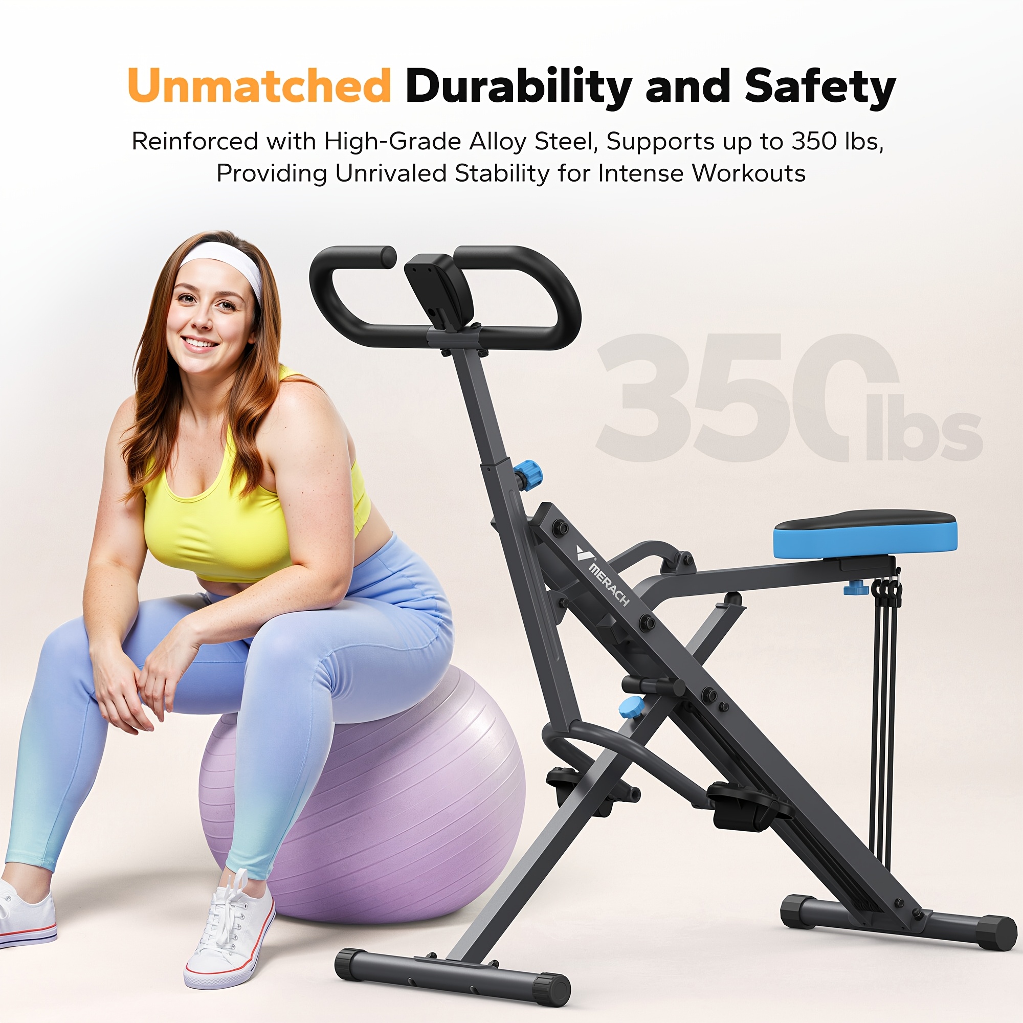 MERACH 2-in-1 Squat & Rowing Machine - Foldable Glute Trainer with Adjustable Resistance, Ergonomic Seat Cushion & Compact Home Gym Equipment for Legs, Back, Arms Workouts (White/Black), Spacesaving Fitness Gear, Secure Pedal Straps, Sturdy Frame Construction