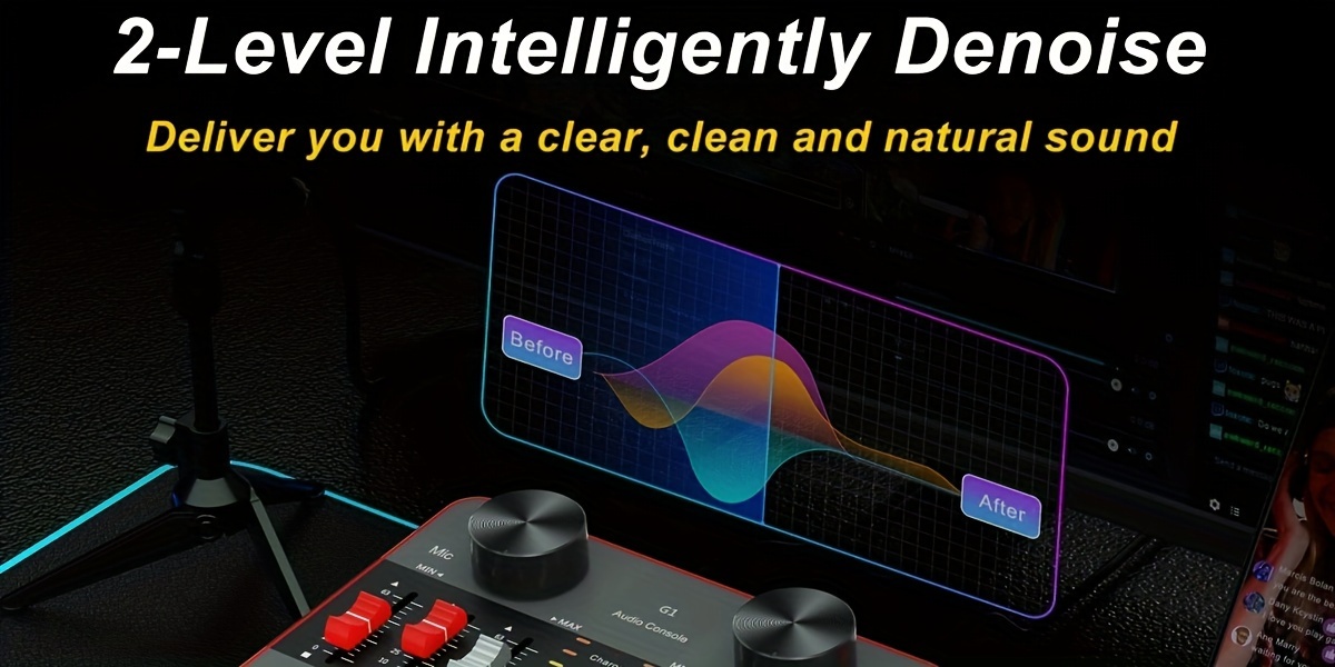 Podcast Equipment Bundle, All-in-One Audio Interface DJ Mixer with 2 Condenser Microphones, Recording Studio Kit Live Sound Card for Singing Broadcast, Live Streaming, Gaming