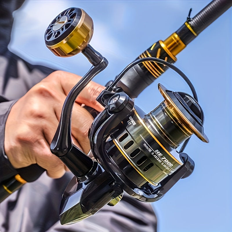 

Huapuda He6000-7000 Fishing Reel - Smooth & Sensitive 5.2:1 Gear , Metal Rocker Arm & Line Cup, Black & For Freshwater & Saltwater Angling, Retrieval | Sleek Fishing Gear | Aluminum Spool