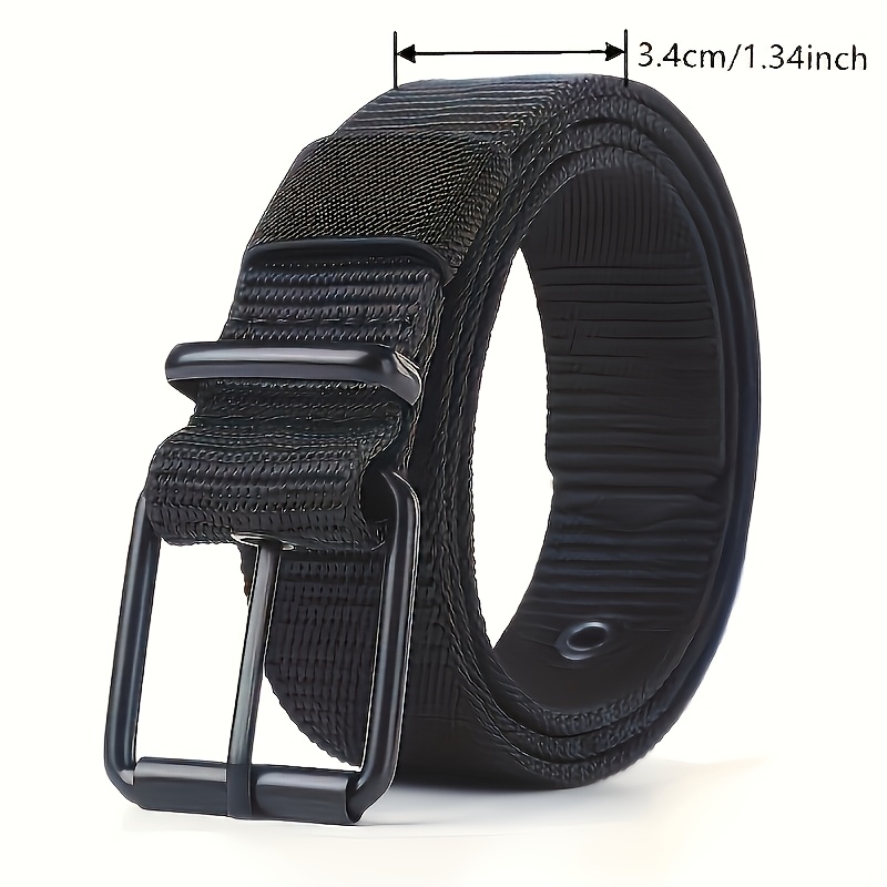 

Tactical Men's Belt, Nickel-free, Nylon Webbing, Canvas Outdoor, Double Iron , Funky Style, Black, Size - Ideal Gift For Hiking & Camping