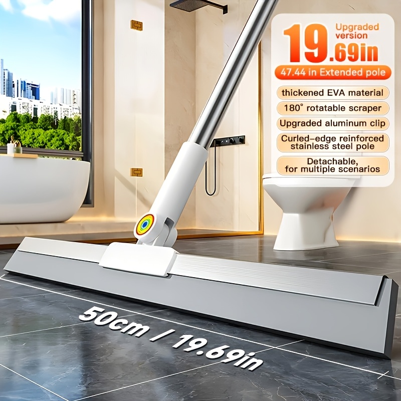 TEMU Floor Squeegee With 180Â° Swivel Head And 39.37-inch Long Handle, Adjustable Handle - Rod, Blade Made Of Pp For Floors, Tiles, Shower Glass