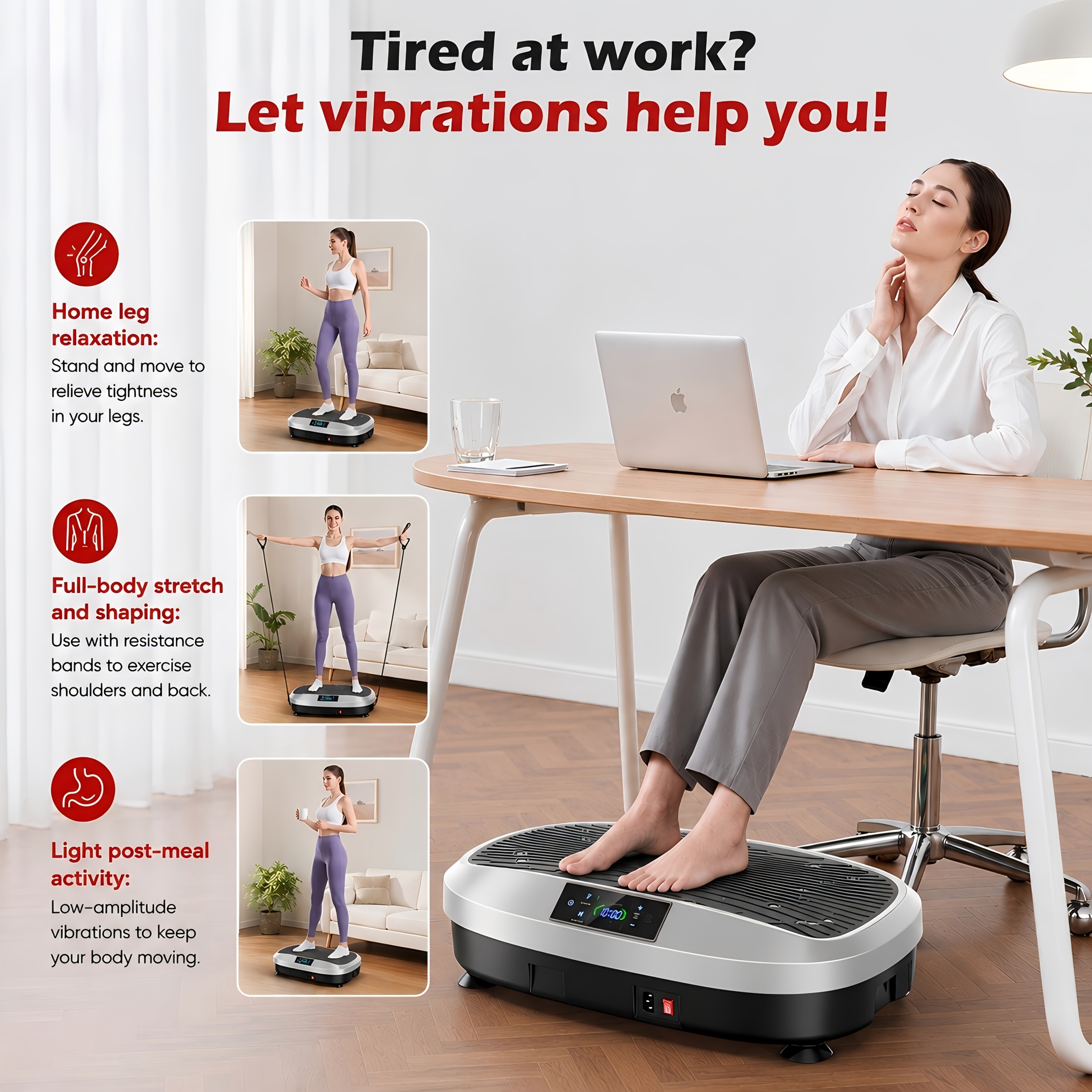 Smart Vibration Plate With Remote Control, 120 Adjustable Levels, Compact Home Fitness Platform, Resistance Bands Included For Daily Exercise, Without Battery