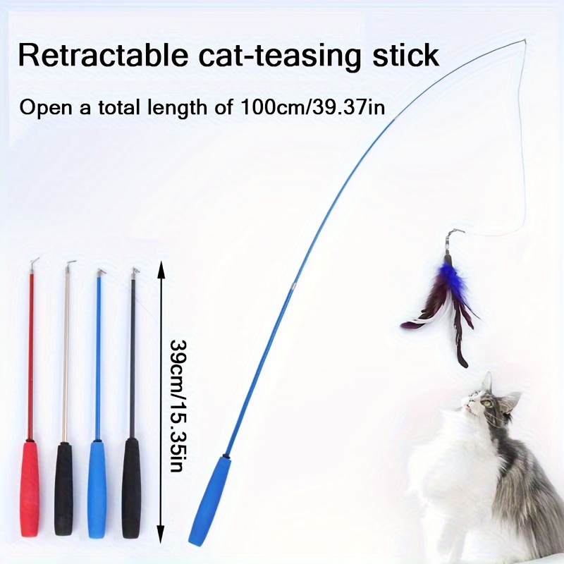 

Interactive Retractable Cat Teaser Wand - Fishing Rod Design With Feather & Bell, Plastic, Battery-free - Toy For Cats, Cat Toy, Hook