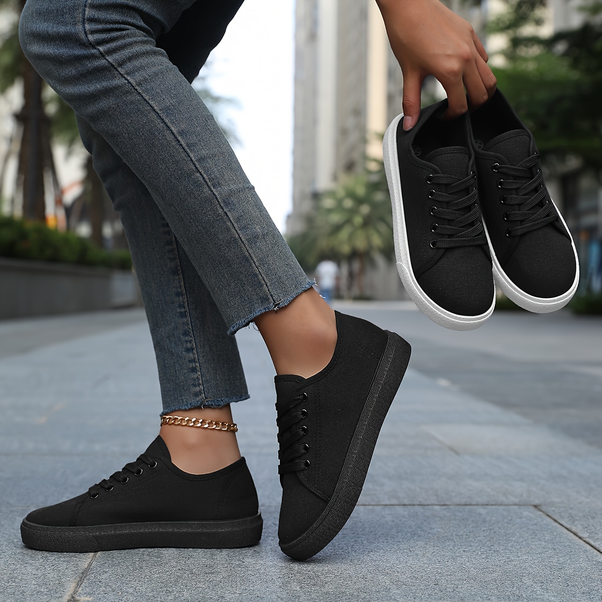 

Women's Breathable Canvas Sneakers - Lace-up Skate Shoes With Platform, , Footwear | Minimalist Sneakers | Pvc Sole