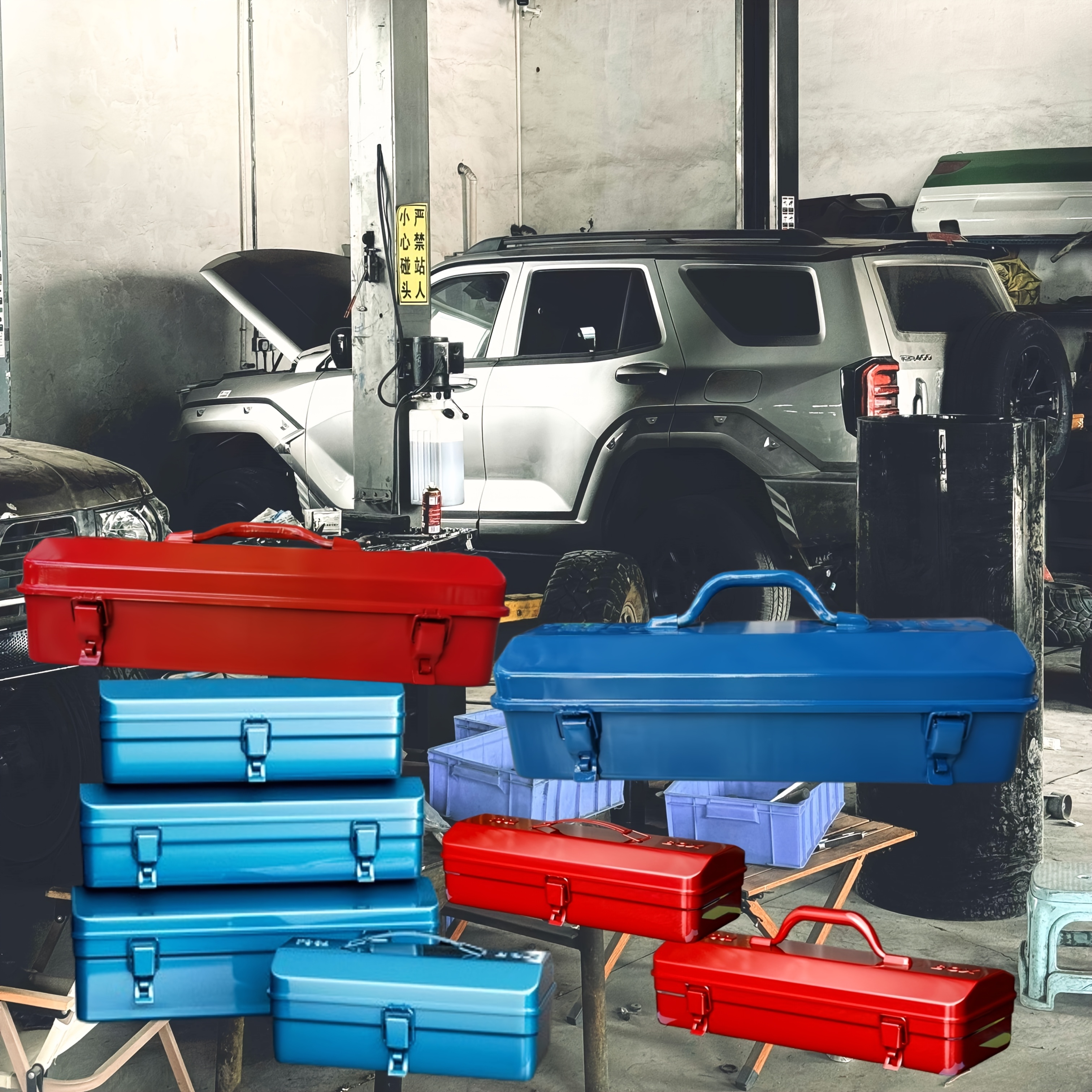 new metal toolbox portable multifunctional hardware case suitable for home and car storage enlarged and thickened automotive repair metal box outdoor storage box ideal for organizing household repair tools hardware tools and outdoor supplies 0