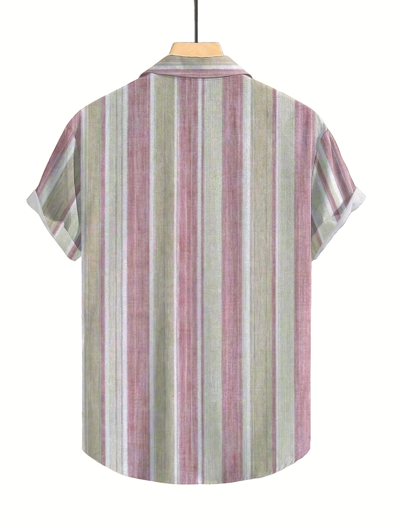 Men'S Casual Striped Short Sleeve Button-Up Shirt - Light Blue & White Vertical Stripes, Collar, Regular Fit Summer Casual Wear, Short Sleeve Button Blouses, PLUS SIZE