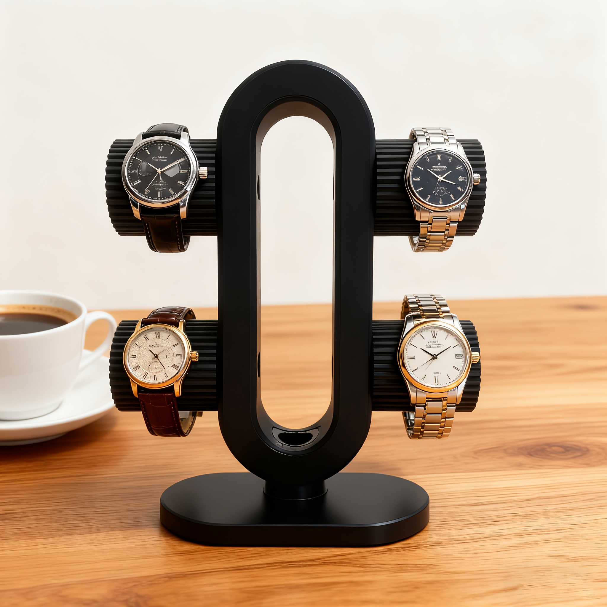 modern watch stand 3d printed holder organizes 4 watches black desktop display