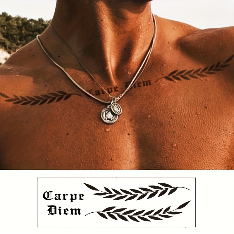 Waterproof Semi-permanent Tattoo Design, Retro Style Herbal Men's Neck Sticker With Totem For Chest Back