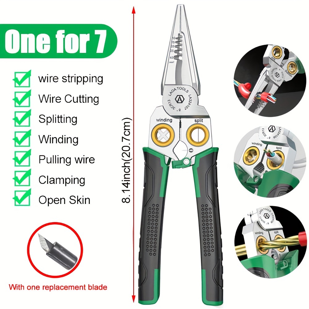 8-in-1 Wire Stripper Tool With Voltage Tester - Multi-Function Electrician Pliers For Cutting, Crimping & Stripping