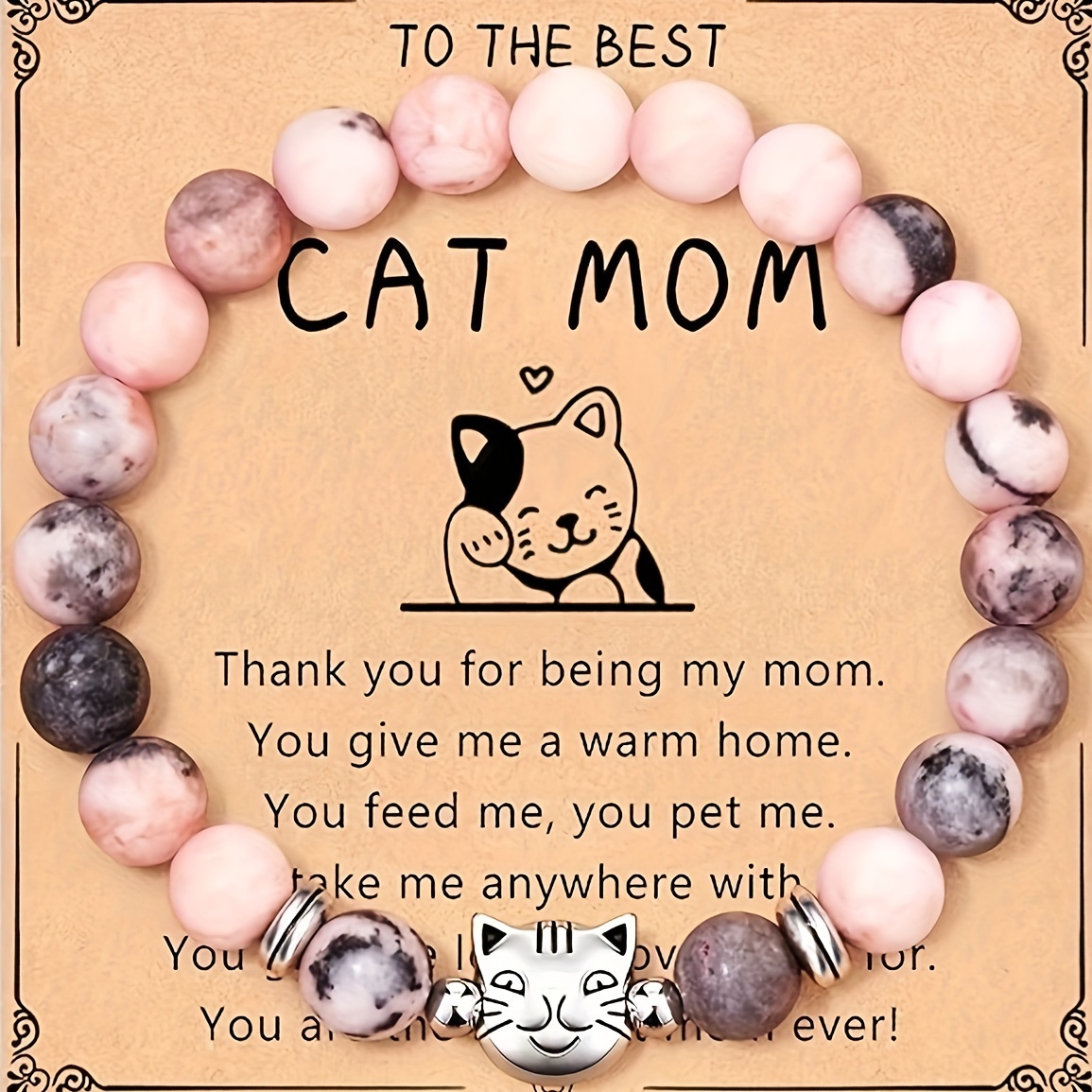 

& , 8mm Texture Stone , Cat Pendant Bracelet, For & , For Unisex, Day ,