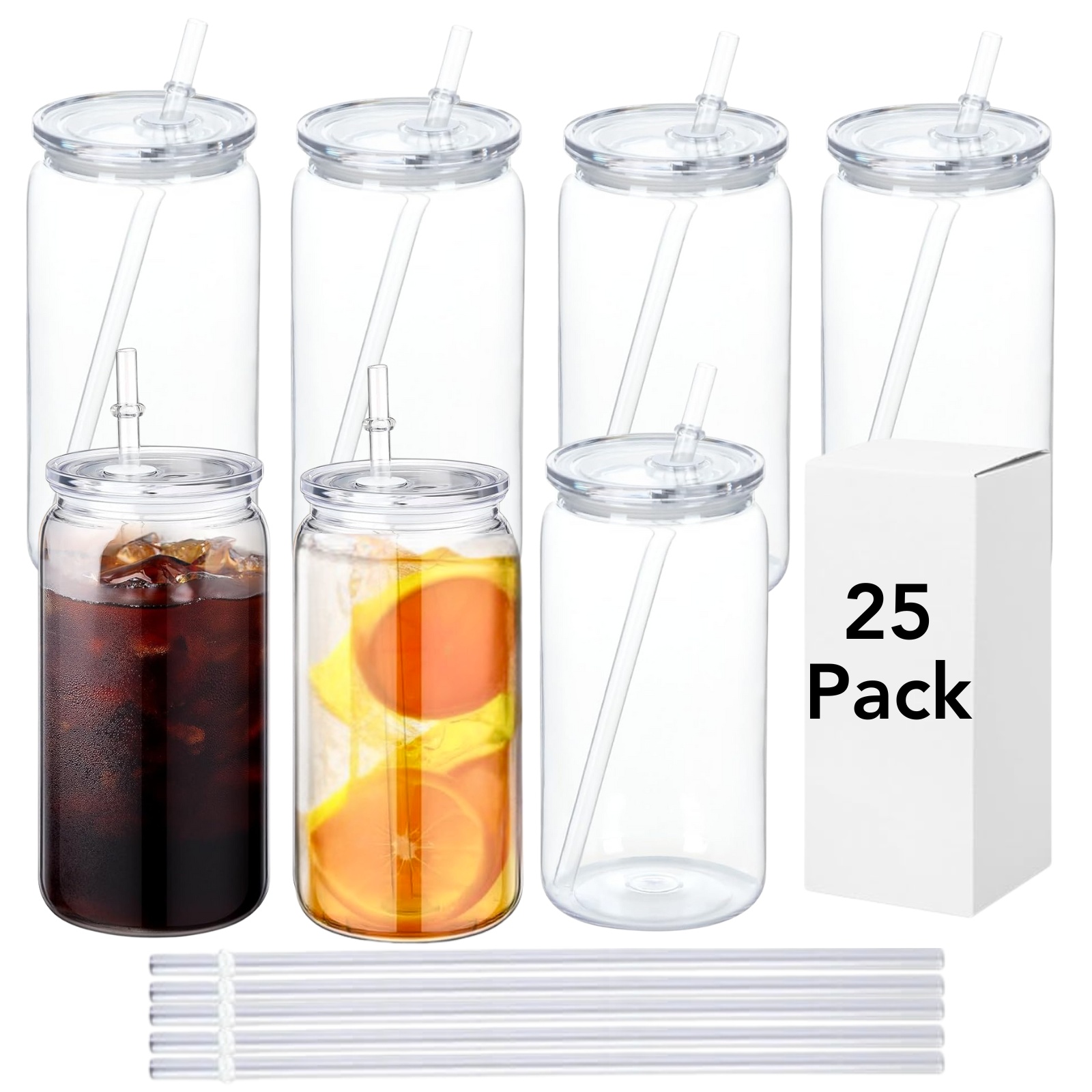TEMU Bulk Of 25 Clear 16oz Acrylic Mason Jar Tumblers With Lids And Straws, Iced Coffee And Juice. High-quality, Leak-proof Plastic Cups Are Reusable