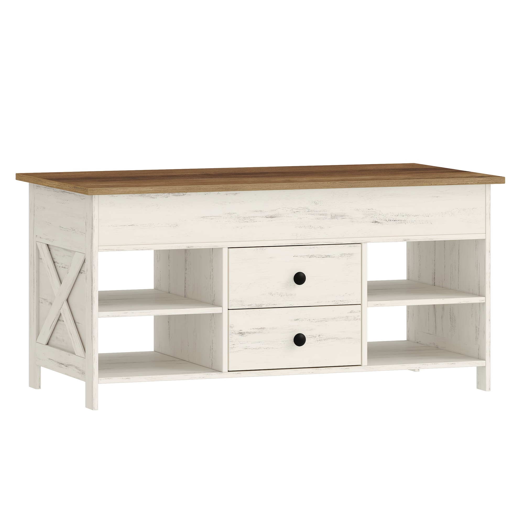 Image of Coffee Table, Height-adjustable Living Room Table, Sofa Table, 2 Drawers And Hidden Storage Space, 50 X 100 .3-61.3cm, For Living Room, Dining Room, Office, White-brown