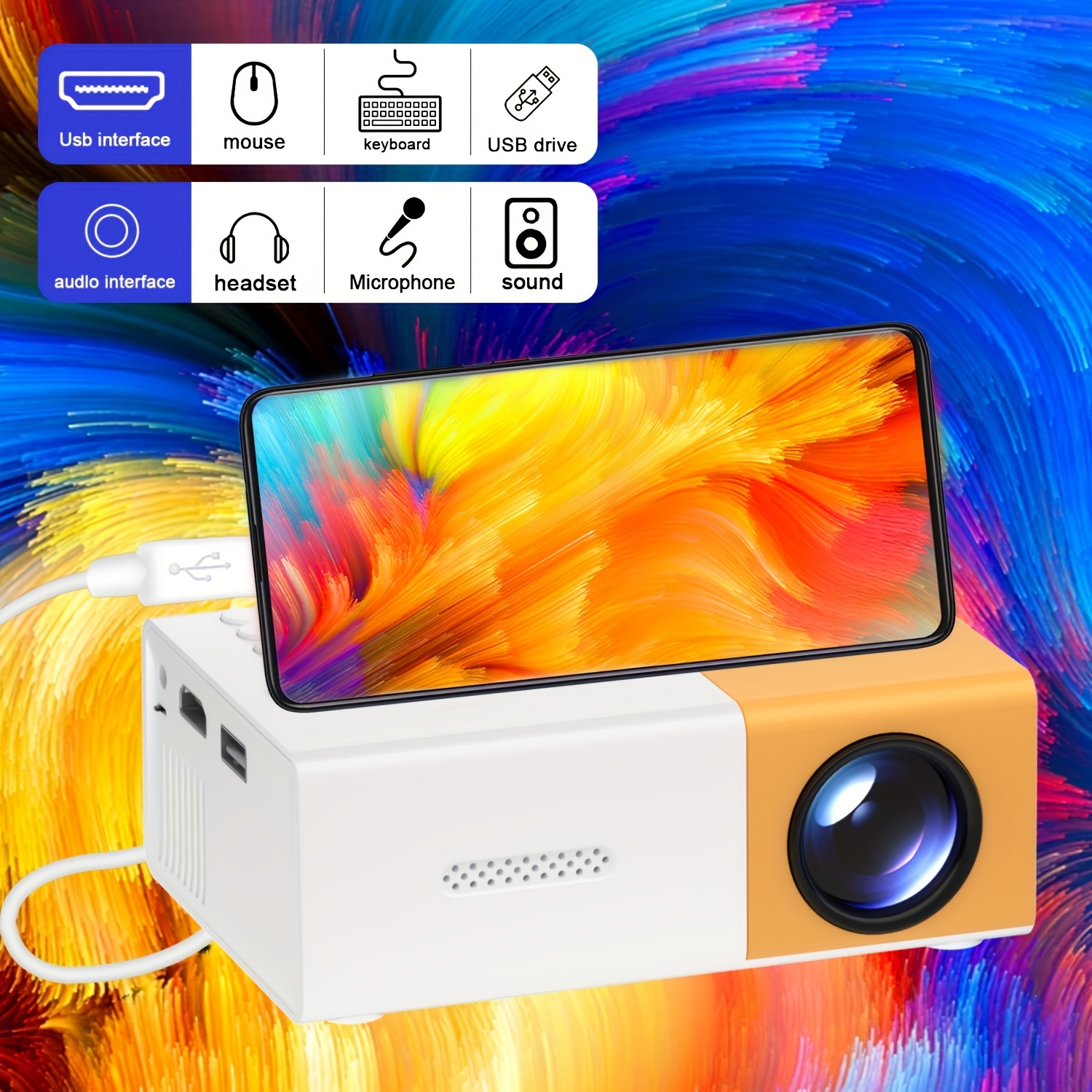 

Hd Mini Projector, Enhanced Home Theater Projector For Dorms, Home Theaters And Outdoor Camping, Usb Supported, Can Be Used For Mobile Phone Projection