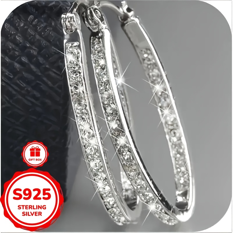 

A Pair Of Elegant And Luxurious 925 Large Hoop Earrings, Featuring A Trendy Round Design With Sparkling Zirconia Classic Pendants, Parties, Weddings, And Valentine's Day (comes With A Gift Box)