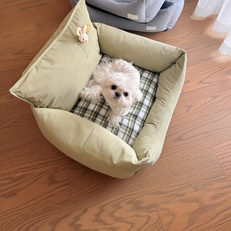   removable washable cat bed durable chew resistant pet bed with plush green exterior checkered   interior soft comfortable cat pad for indoor cats     fabric home pets Product details 3