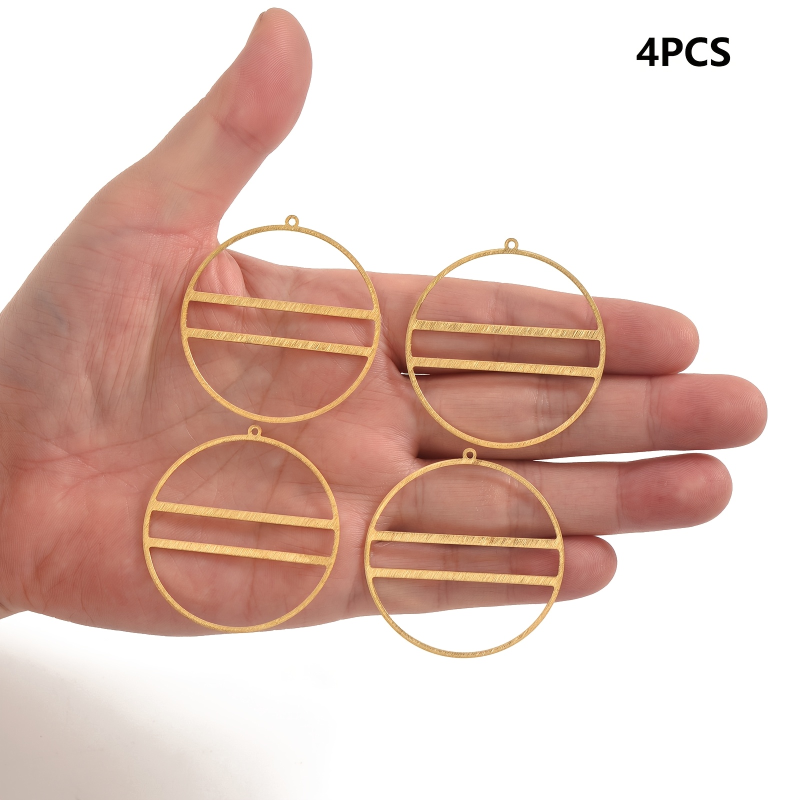 TEMU 4pcs Brass Round Brushed Single Pendant Double Horizontal Circle Bracelet Necklace Pendant Diy Women's Jewelry Making Accessories