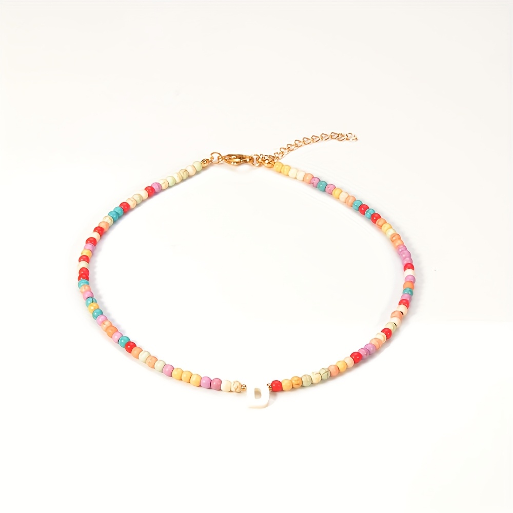 Bohemian Beaded Necklace with Turquoise Initial Pendant