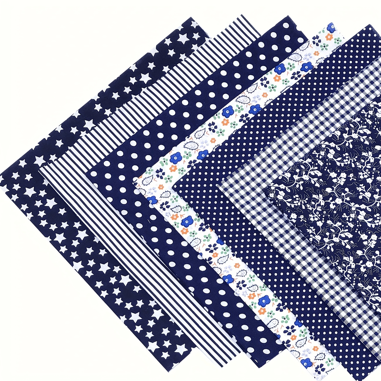 TEMU 7pcs Navy Blue Set - Includes 7 Different Pre-cut Fabric Patterns, Suitable For Quilting, Sewing, And Crafts. Handmade Fabric Is Ideal For