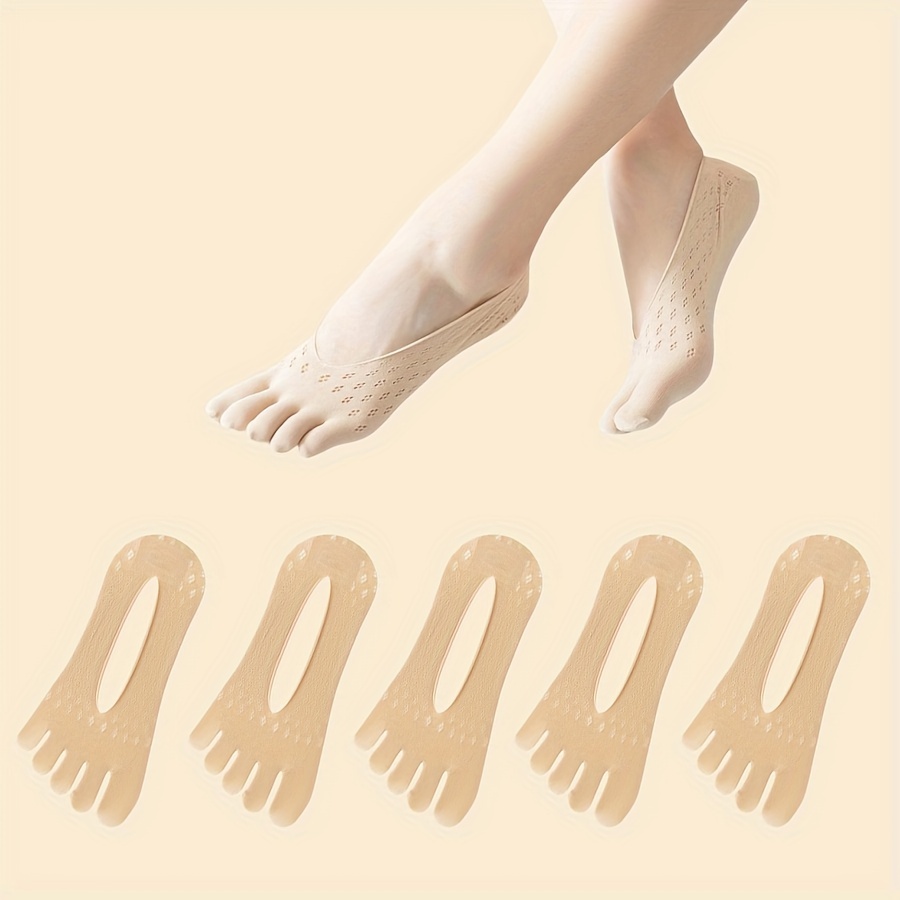 5 Pairs Of Women's Boat Socks, Open-toe Socks, Summer Thin Style, Mesh Breathable, Sweat-absorbing, Split Toe Socks