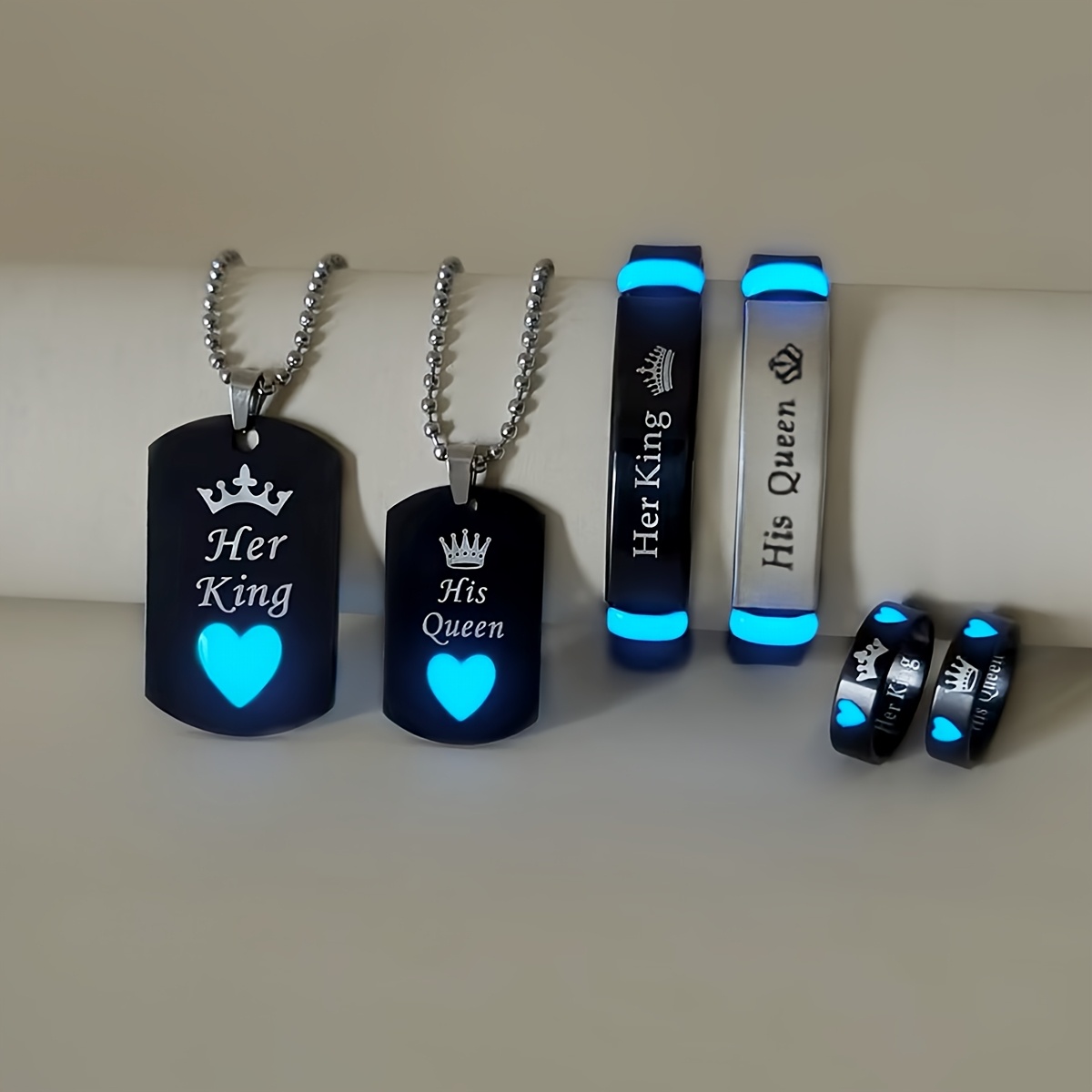 TEMU Set di 6 pezzi Corona d'Amore Luminosa Tu Re Lei Regina Collana Bracciale Anello per in Acciaio Inossidabile Donna Moda Promessa d'Amore Regalo