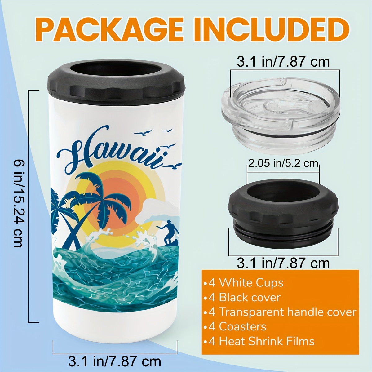 TEMU Sublimation Can Cooler 4 Pack 16oz Sublimation Blanks 4 In Sublimation Can Holder Stainless Steel Insulated Blank Can Cooler Sublimation Tumbler Gifts, With Lid, Non-slip Silicone Base