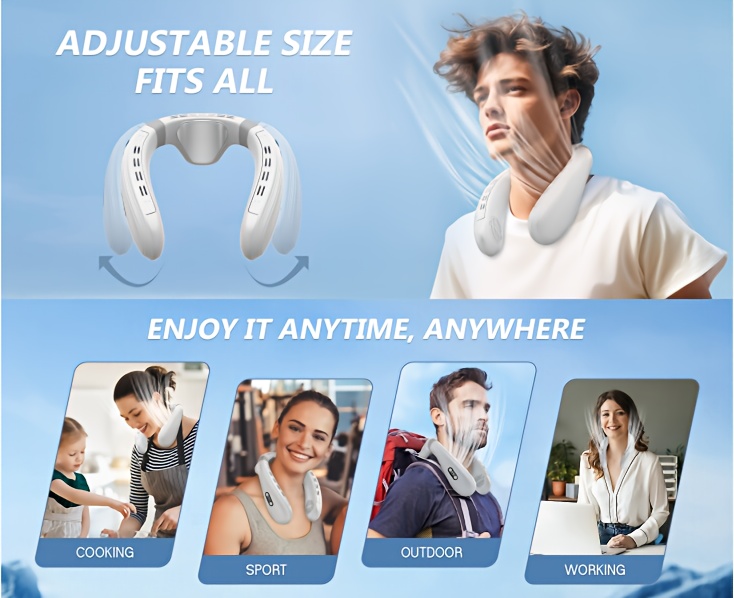 Neck Fan with Back Airflow, Ultra-Long Battery Life of 5200Mah, USB Fan Featuring Semiconductor Cooling Airflow, Bladeless Design, Portable Silent Air Conditioner, Rechargeable Essential for Holidays, Suitable for Both Women And Men