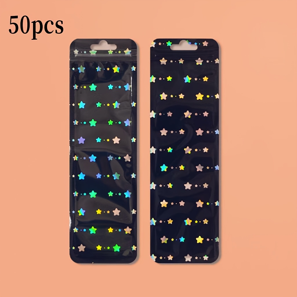 TEMU 50pcs Holographic Heart And Self-sealing Bags - Colorful Glitter Design, Suitable For Jewelry, Additions, And Packaging, As Well As Accessory