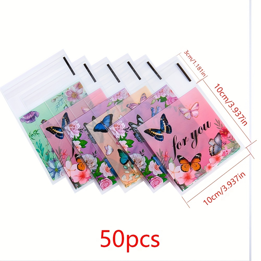E-shop 50 Stück Vintage-Schmetterlingsdesign Transparente Selbstklebende Plastiktüten für DIY-Schmuck, Geschenke & Snackverpackungen - MINGXUAN,