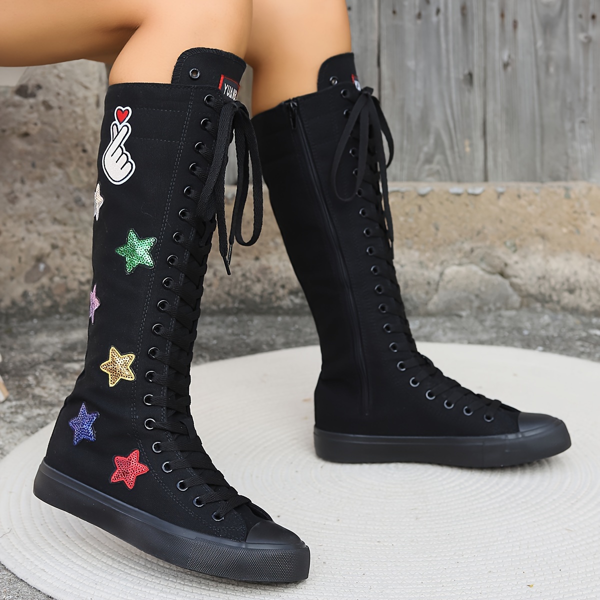 Women's Tall Canvas Lace up Knee High Sneakers, Black, 5.5 : :  Clothing, Shoes & Accessories