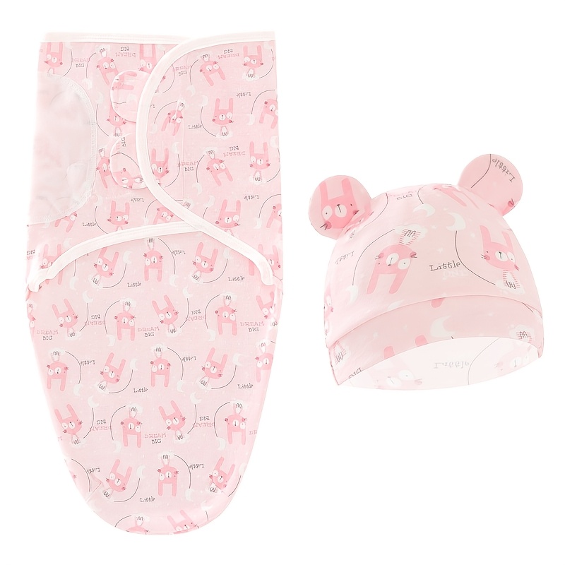 2pcs Baby Swaddle Set with Hat, Soft And Cute Baby Swaddle Blanket, Suitable for 0-6 Months, Easy Wrap Swaddle, Baby Wrap Blanket, Christmas, Halloween, Thanksgiving, Easter Gift