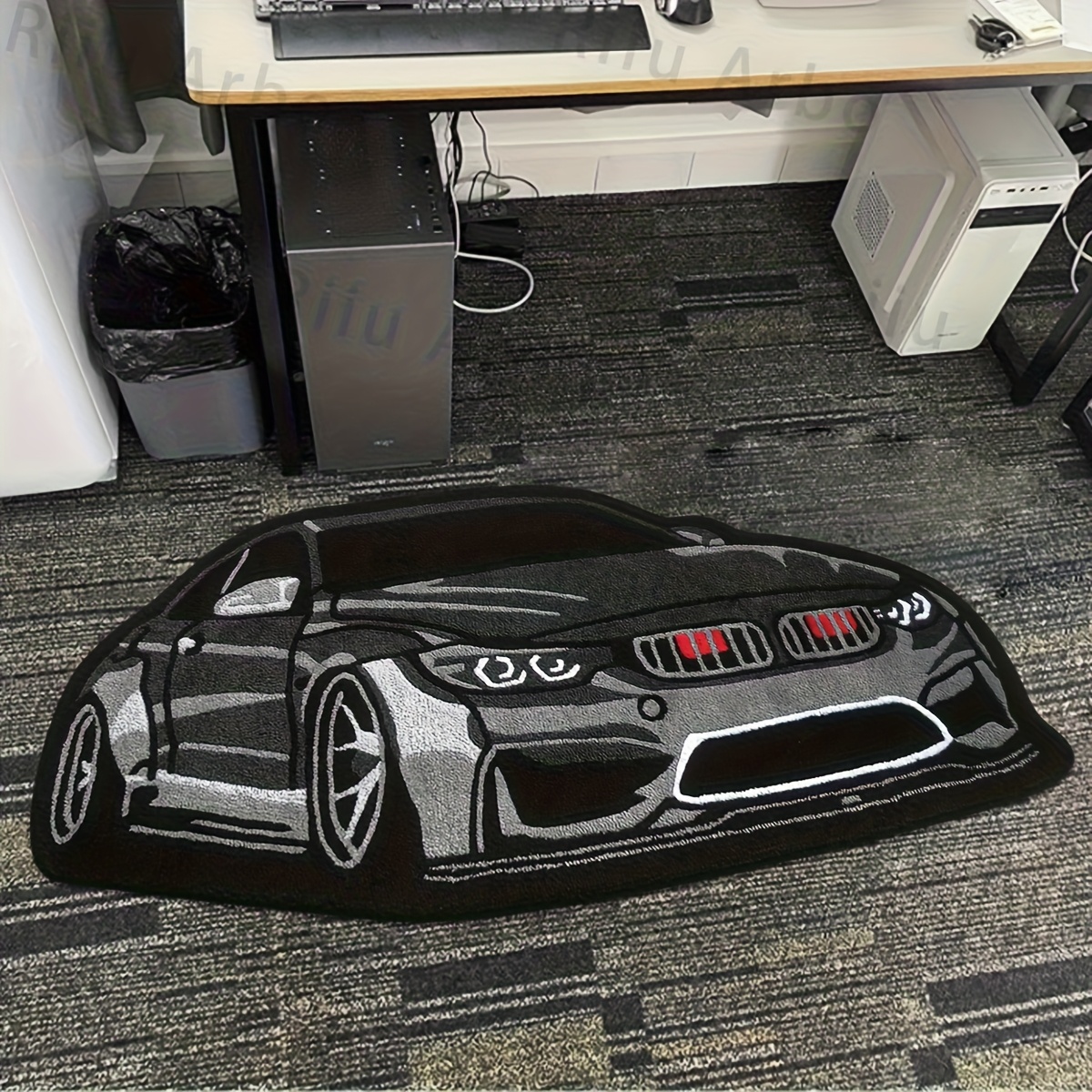 TEMU Velvet 850g/mÂ² Vintage Racing Pattern Carpet - Soft Polyester Fiber Bedroom Decor, Black And White Sports Car Art Mat Suitable For Living Room,