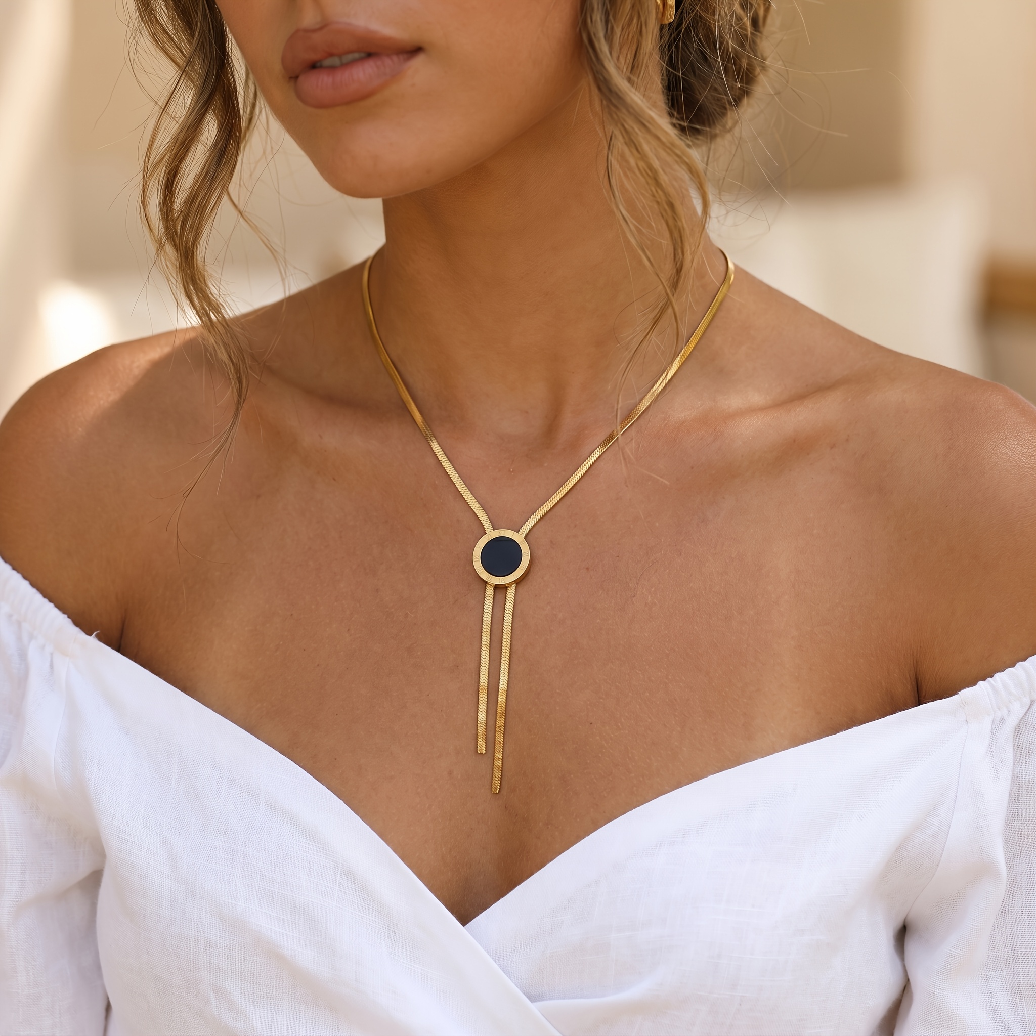 TEMU Collier pour femme en acier inoxydable avec chiffres romains, chaîne à lames et chaîne